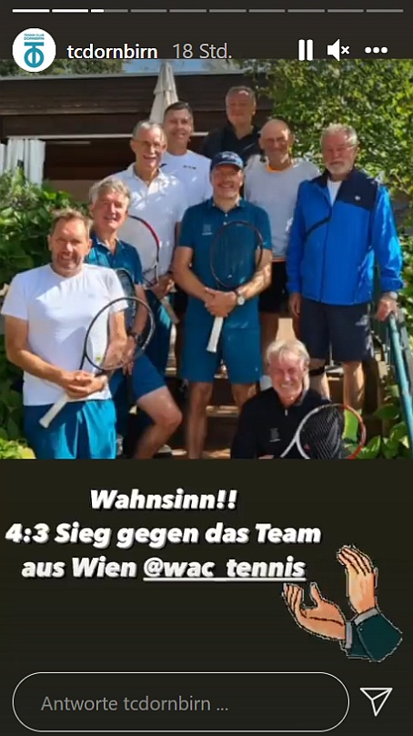Foto von Instagram-Meldung des TC Dornbirn zum Sieg gegen Wiener Athletiksport Club im TC Dornbirn