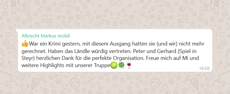 WhatsApp Meldung zu den Aufstiegsspielen des TC Dornbirn in die Bundesliga